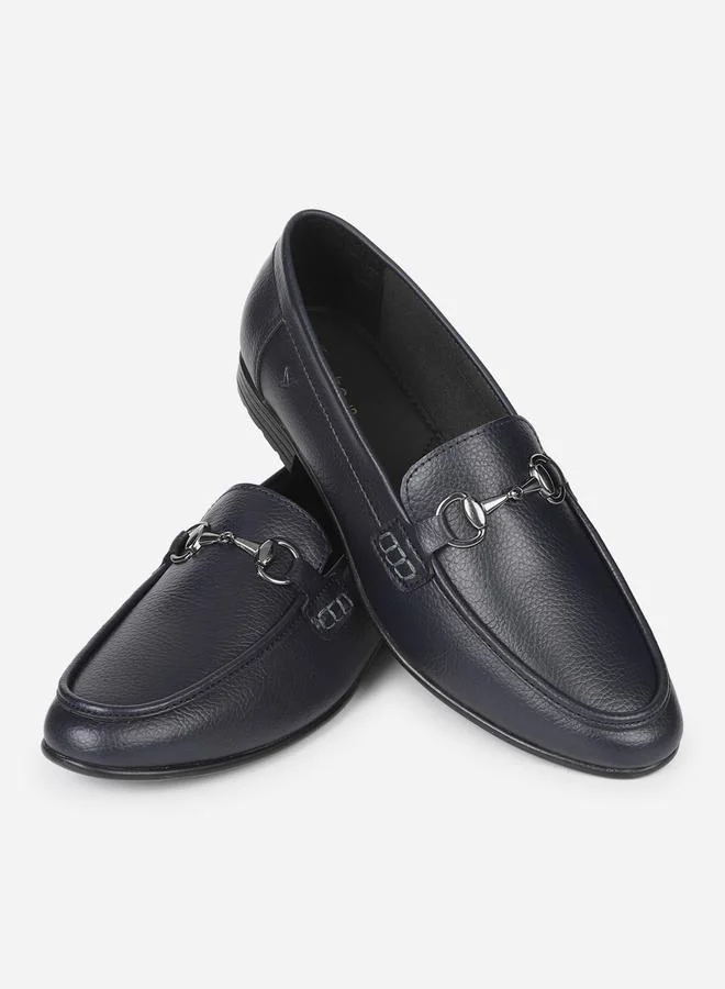 YOHO Navy Blue Metal Buckle Accent Loafers